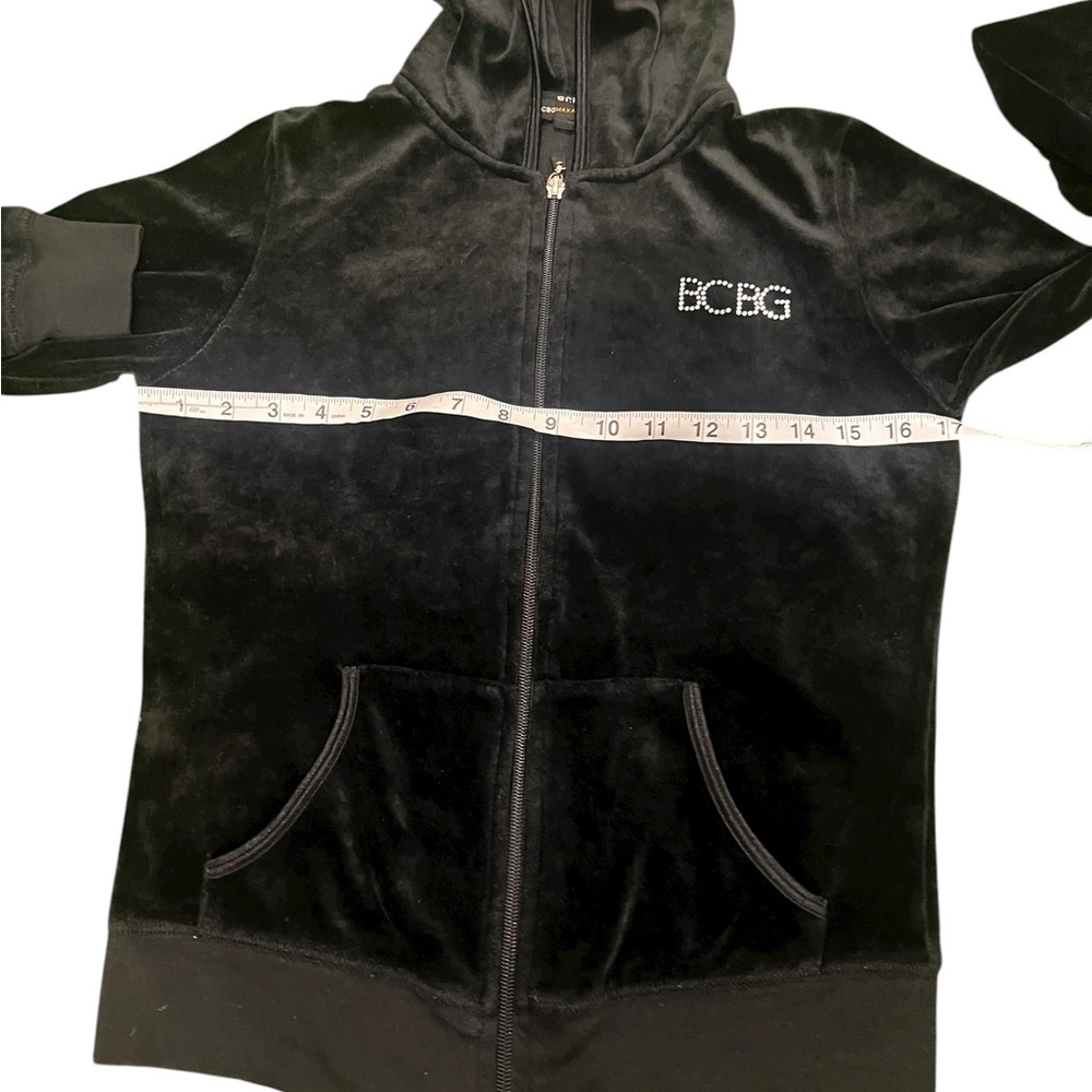 BCBG Y2K Rhinestone Logo Black Velvet Zip-Up Hoodie Small - Picture 5 of 8